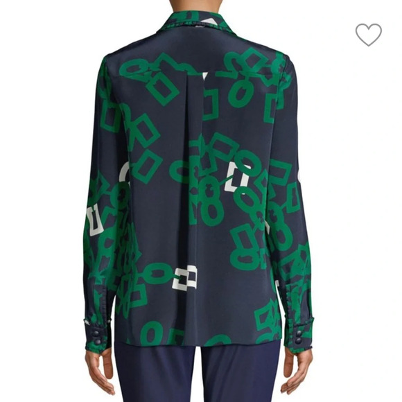 Lafayette 148 Silk Duvall Link Print Button-down Long Sleeve Blouse L - Picture 2 of 16